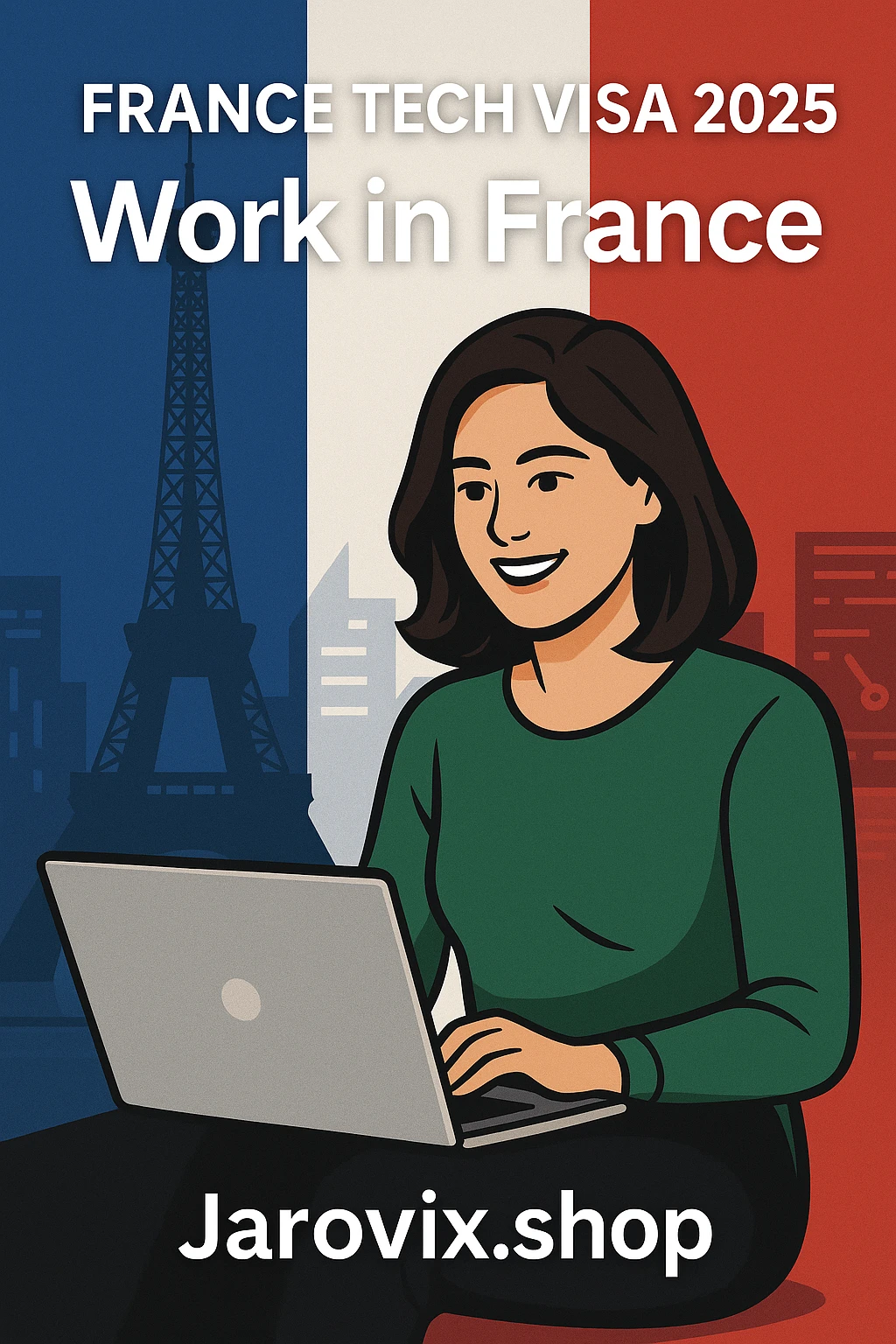 France Tech Visa 2025 – tech entrepreneur with Eiffel Tower backdrop – Jarovix.shop
